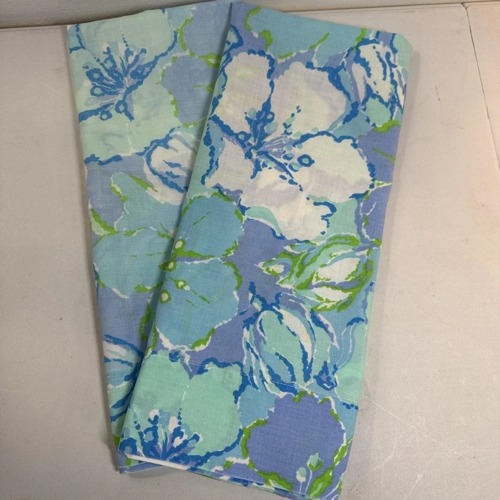 VTG‎ Cannon Monticello 2 Standard PillowCases 70s Mod Flower Power Blues Green